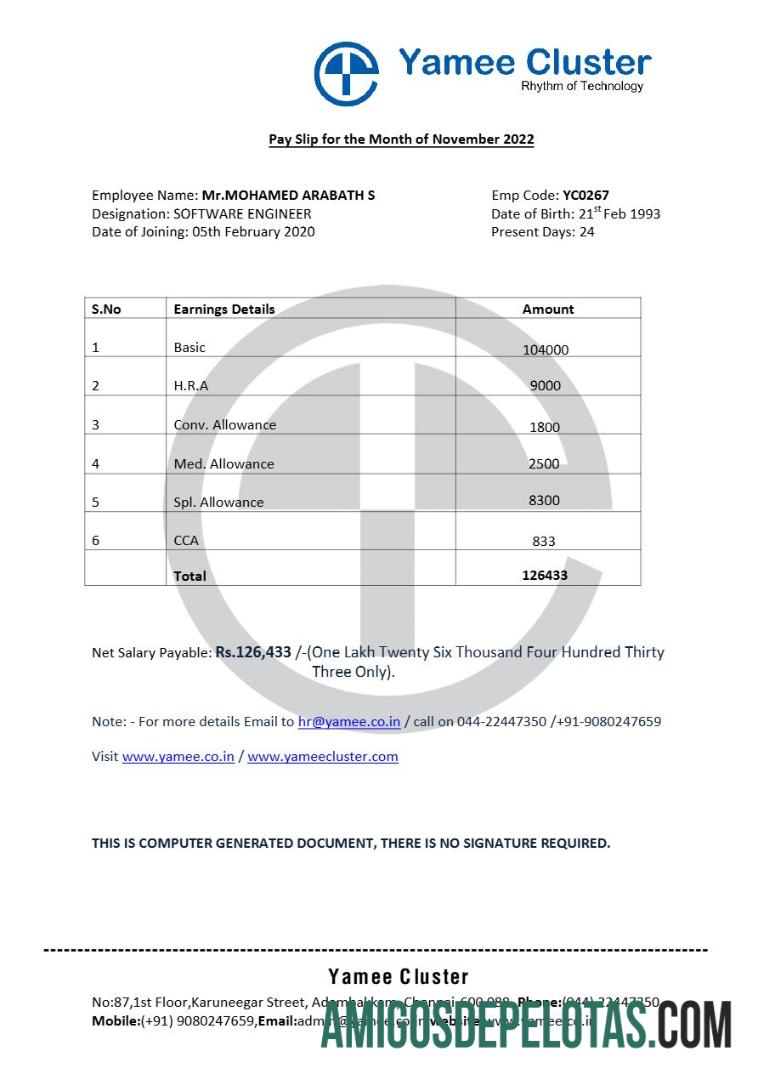 Para download Modelo de recibo de pagamento da Yamee Cluster Software Company em formatos Word e PDF.pdf, 3